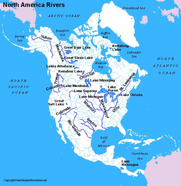 4 Free Labeled North America River Map In PDF