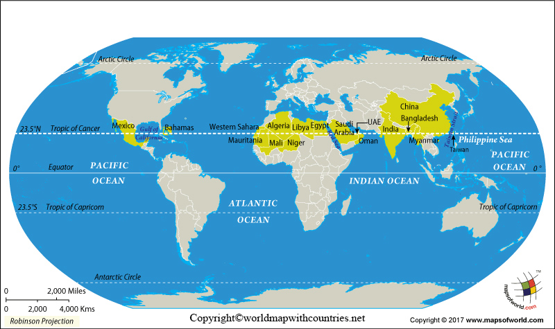 World Map With Equator and Tropics