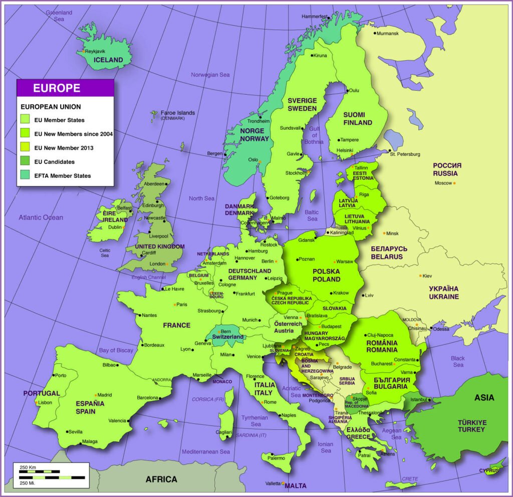 on-the-map-of-europe-the-colored-buttons-indicate-the-location-and