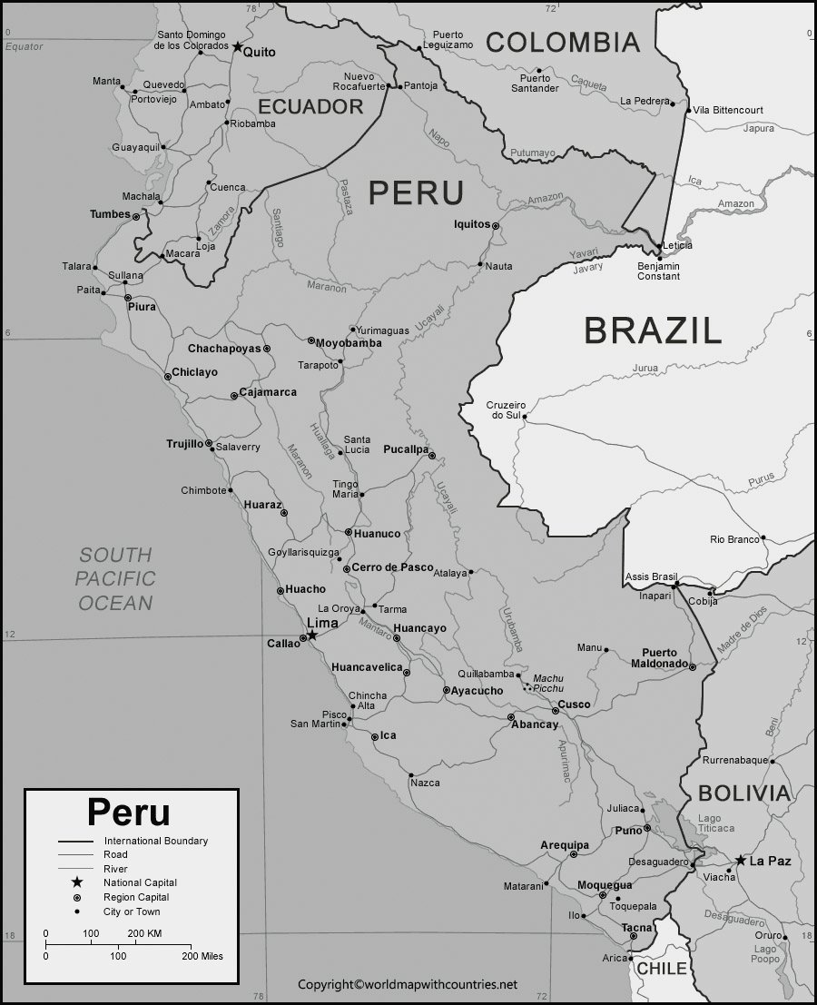 Free Printable Labeled And Blank Map Of Peru In PDF