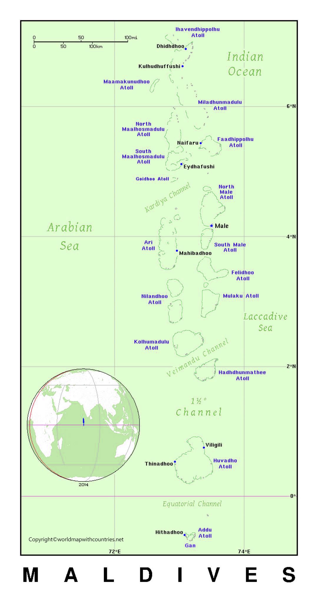 4 Free Printable Maldives Maps In PDF, Labeled And Blank