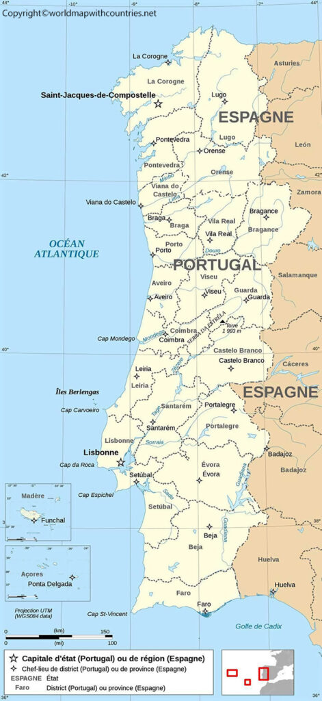 4 Free Printable Labeled and Blank Map Of Portugal With Cities in PDF ...