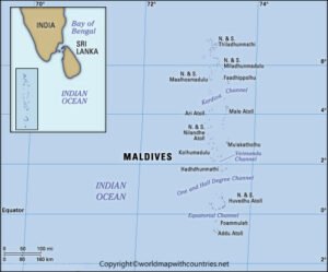 4 Free Printable Labeled and Blank Map of Maldives on World Map in PDF ...