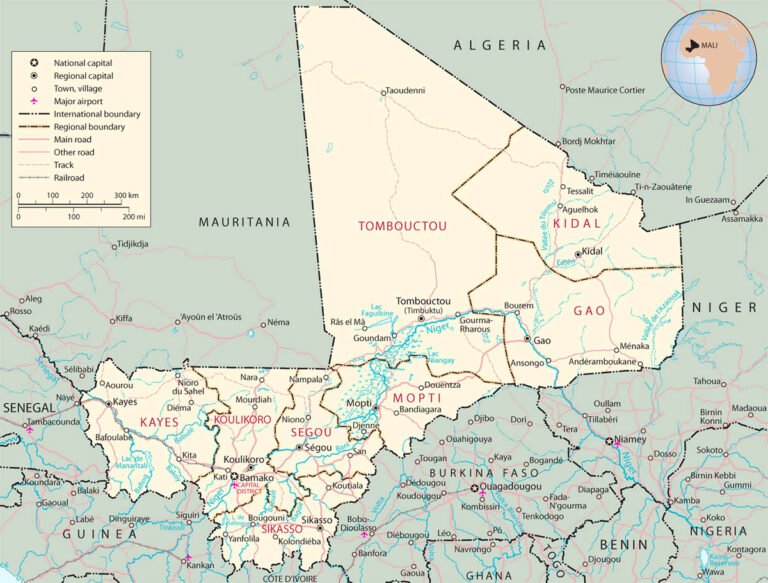 Free PDF Printable Map Of Mali With Labels And Blank Spaces