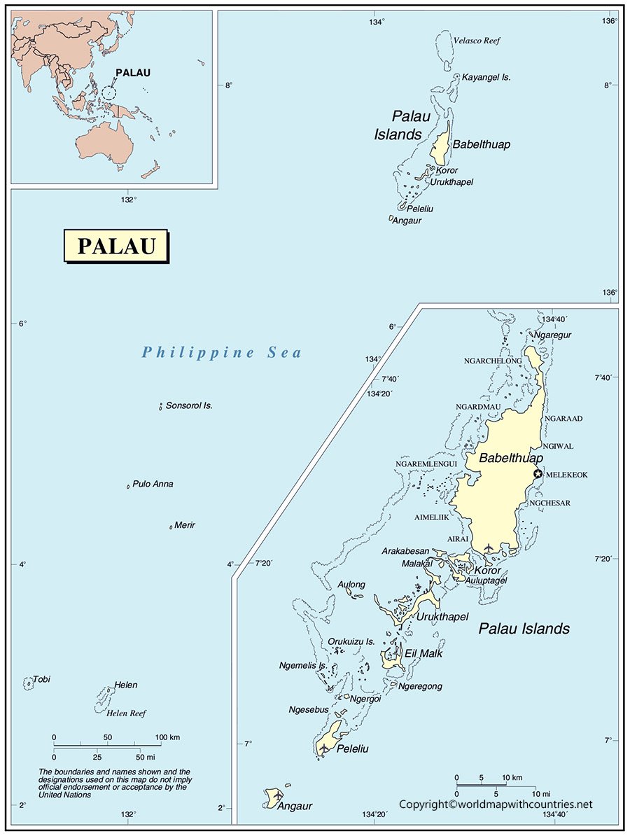 Free PDF Printable Map Of Palau, With Labels