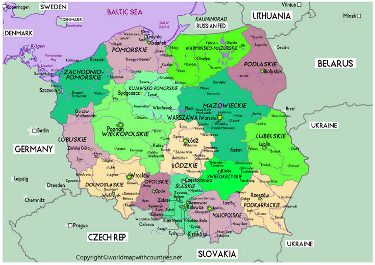 Printable Map of Poland | World Map With Countries
