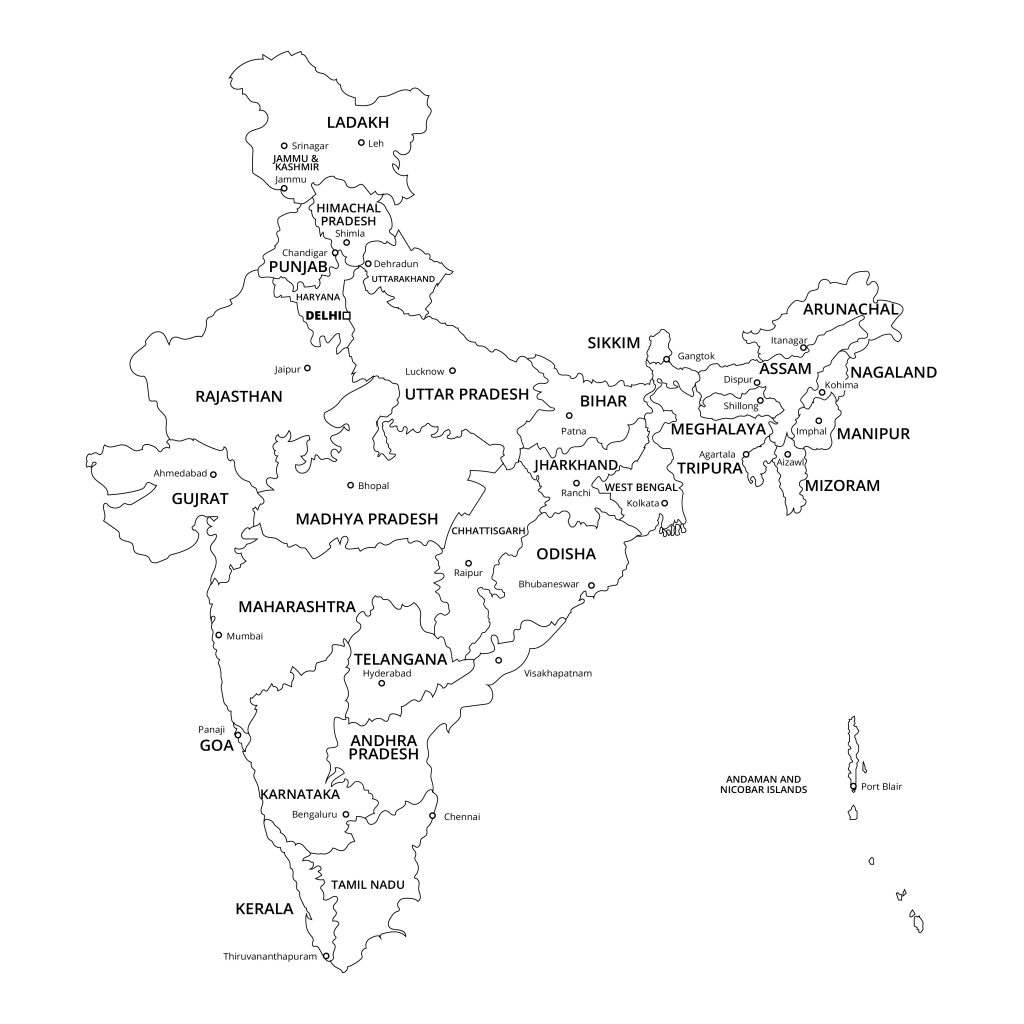 8 Free Printable And Blank India Map With States & Cities | World Map ...