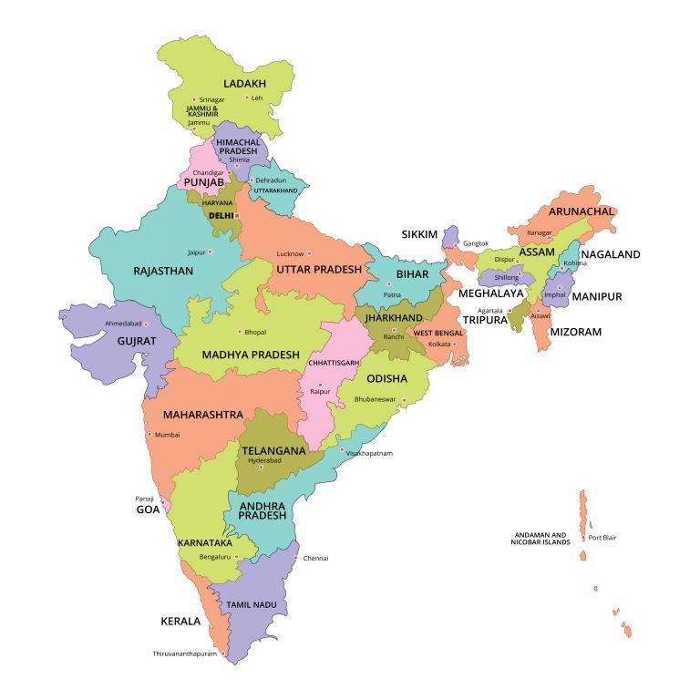 8 Free Printable And Blank India Map With States & Cities | World Map ...