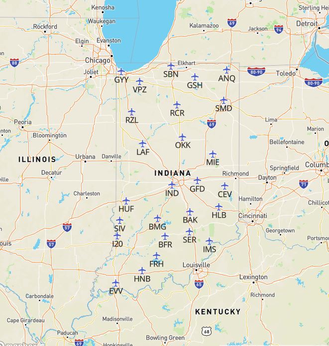 Indiana-airports-map
