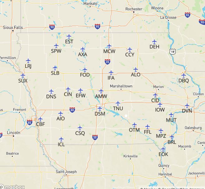 Iowa-airports-map