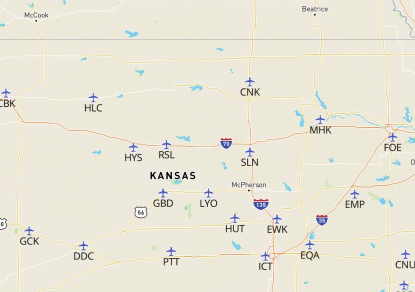 Kansas-airports-map