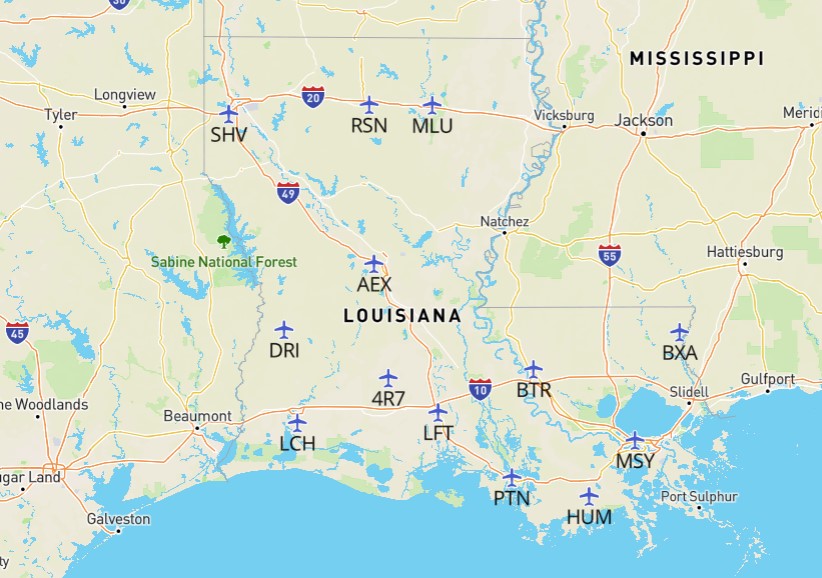 Louisiana-airports-map