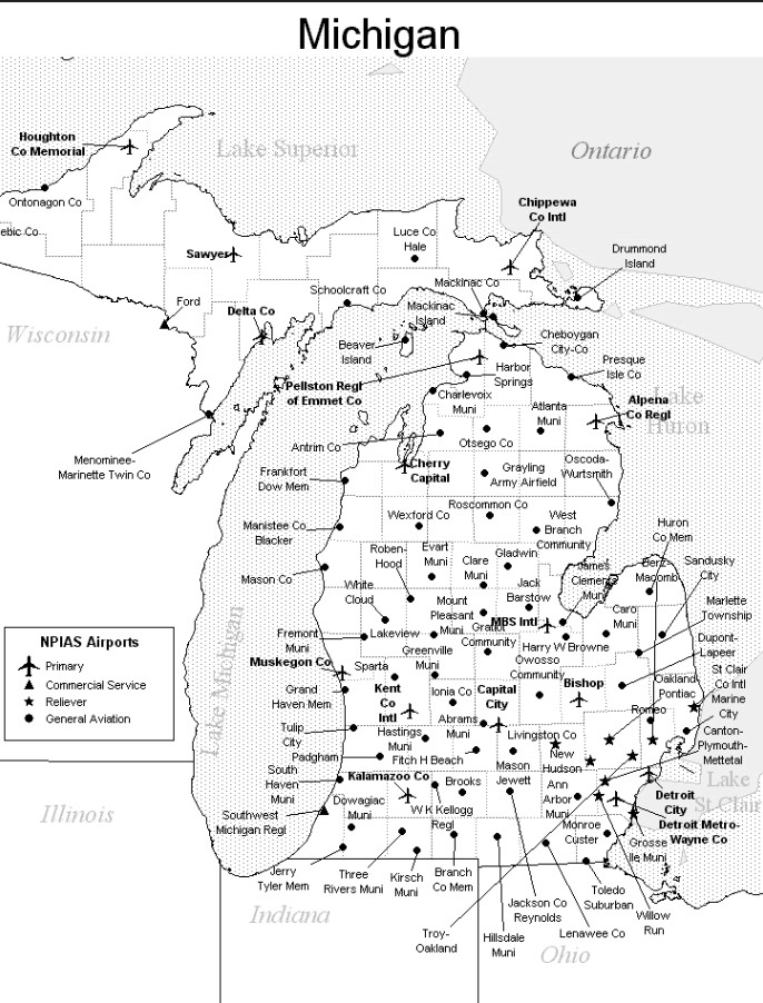 Michigan-airports-map