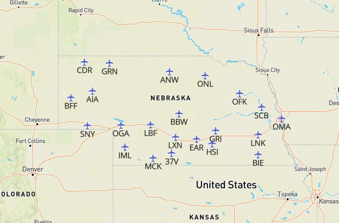 Nebraska-airports-map
