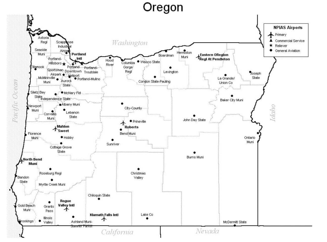 Oregon-airports-map