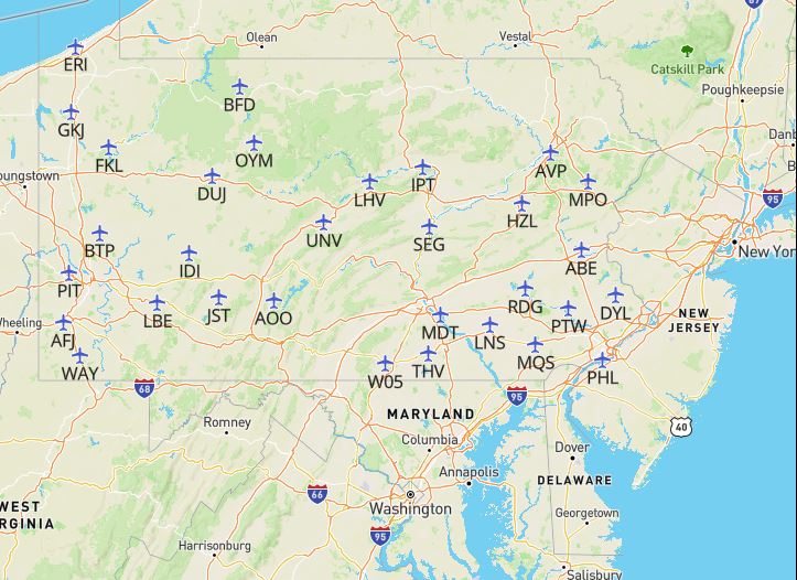Pennsylvania-airports-map