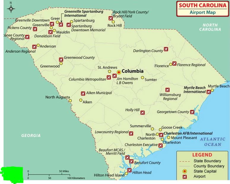 South-carolina-airports-map