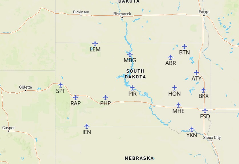 South-dakota-airports-map