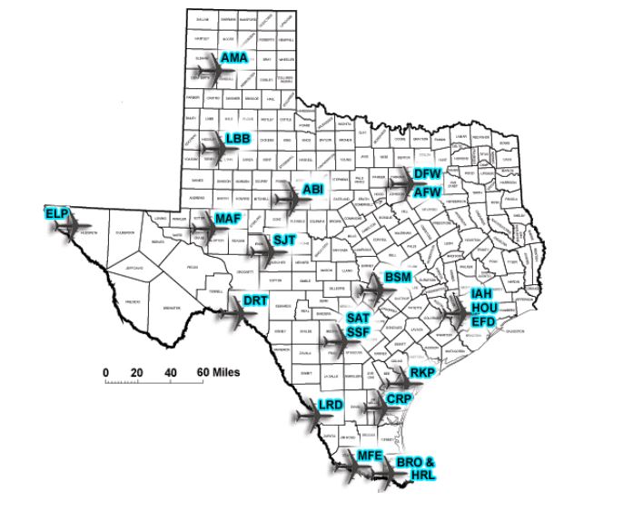 Texas-airports-map
