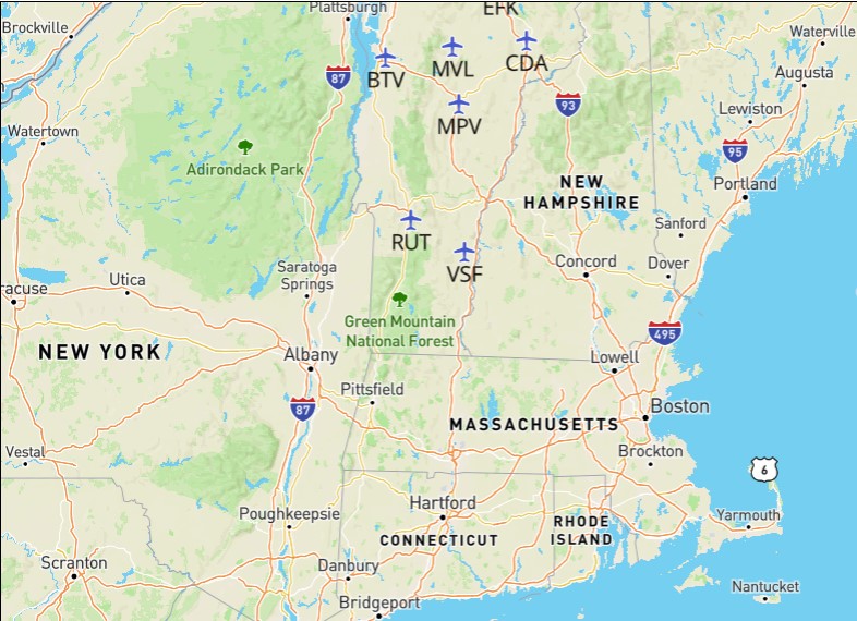 Vermont-airports-map