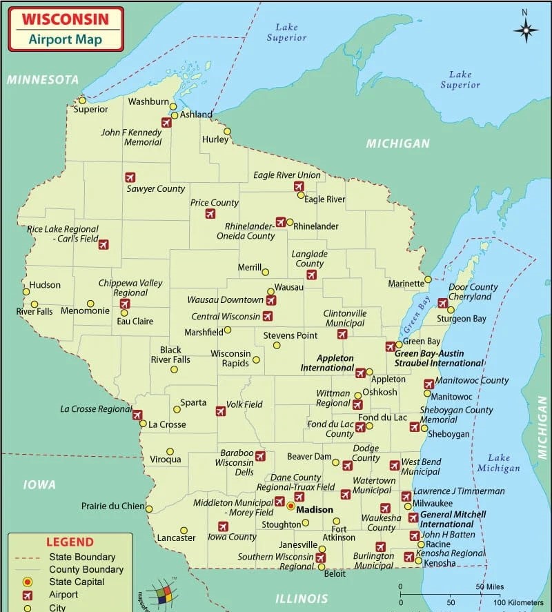 Wisconsin-airports-map